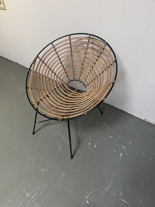 chaise vintage en rotin – stoelen fauteuils, Metal, Rattan