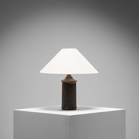 Braune glasierte Steingut Tischlampe von Kai Klinge für Oreby Keramik, Dänemark, 1970er Jahre, Tischlampen (Foto 2 von 8)