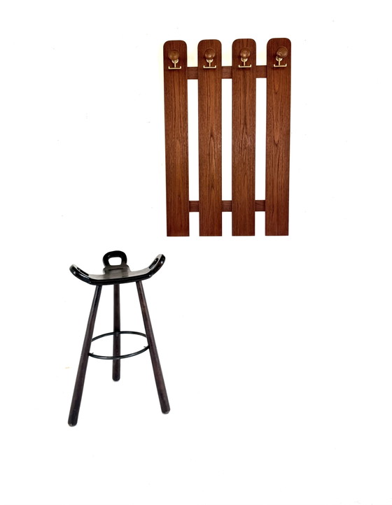 Appendiabiti da parete vintage XL danese in teak, anni '60 – Wood, Brass (photo 5 of 6)