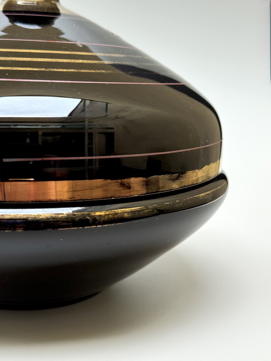 Image 1 of Grande bomboniera in vetro nero, serie "Mimosa" - Boom, Belgio Art Déco - Vetro ialitico -