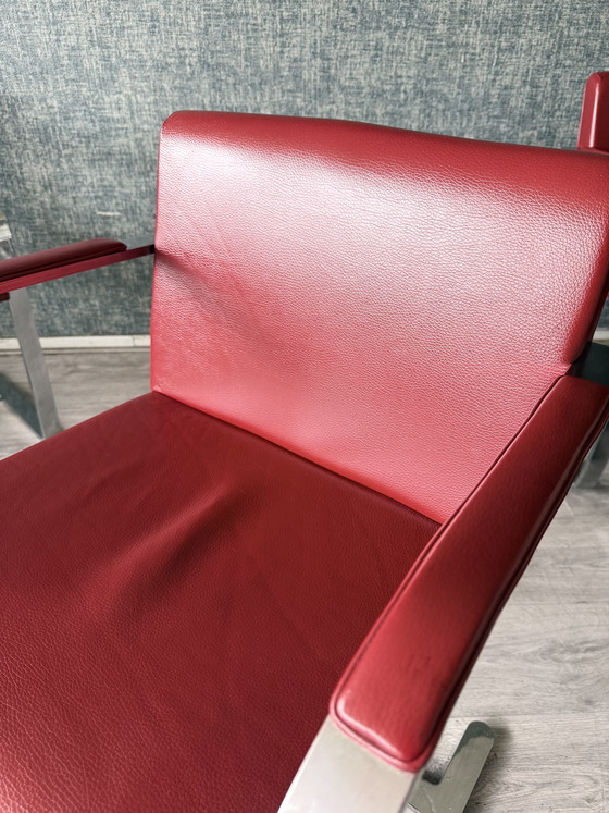 Image 1 of Ensemble de 4 fauteuils Brno vintage de Fasem en cuir rouge