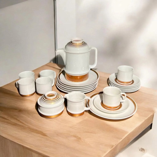 Rare! Hutschenreuther Breakfast/Coffee Service for 6, with 14k Gold Leaf, 1970s, Top Condition