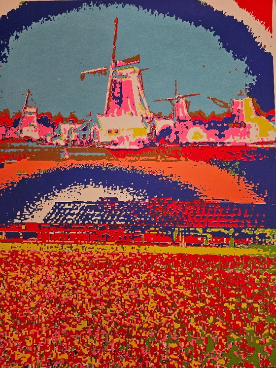 Image 1 of Zeefdruk op zwaar papier Henk van der Vet tulpenveld