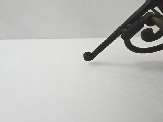 Image 1 of Vintage houtblokhouder uit de jaren 50, metaal en geperforeerd zwart metaal, rockabillystijl uit de jaren 50