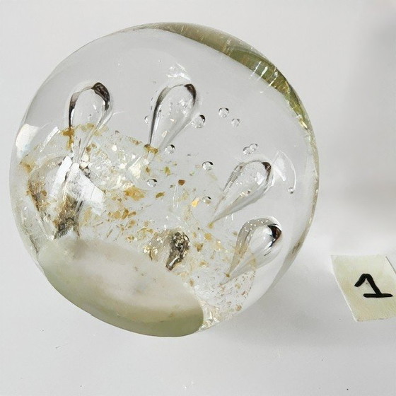 Image 1 of Vintage Glass Crystal Ball Paperweight Clear Crystal Bubbles Gold Dust 1970's