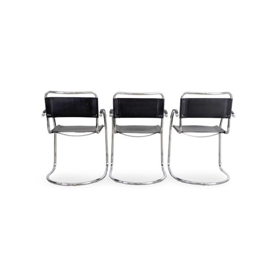 Image 1 of 3er Set Bauhaus Freischwinger Midcentury Stuhl Italy Schwarz