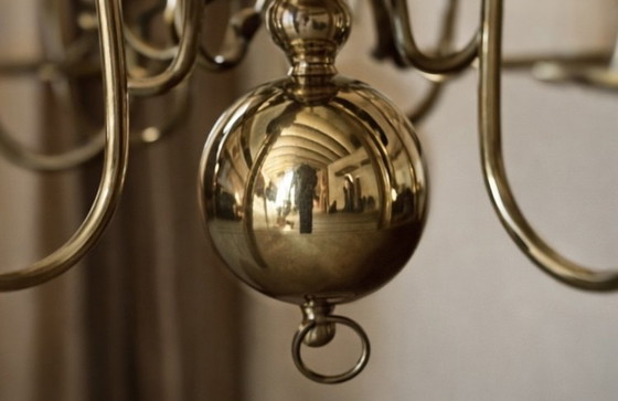 Image 1 of kroonluchter, massief messing , klassiek/landelijke stijl 