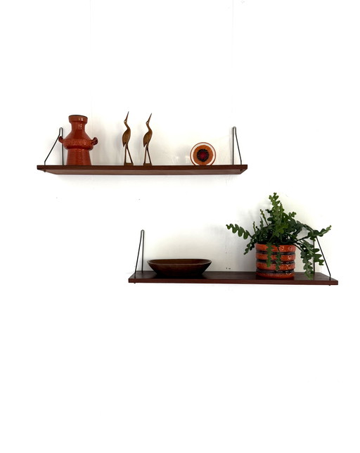 Set of 2 vintage teak wall shelves '60s