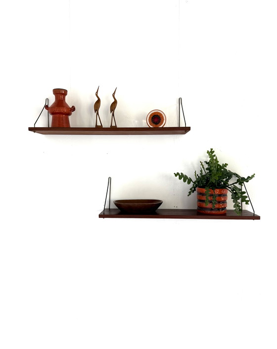 Image 1 of Set of 2 vintage teak wall shelves '60s