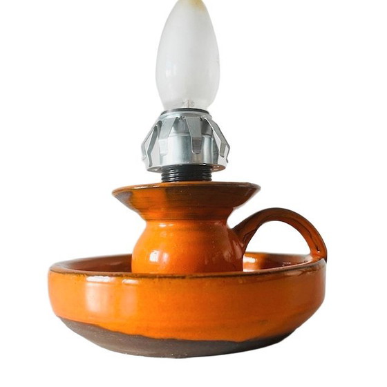 Image 1 of Vintage Space Age lamp base orange ceramic 1970s
