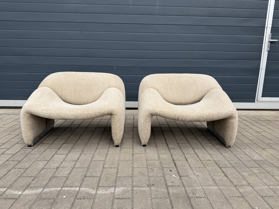 Image 1 of 2x Artifort Groovy F598 di Pierre Paulin. In condizioni 10/10! Tessuto Pierre Frey: Chenille Igor (Sabbia)