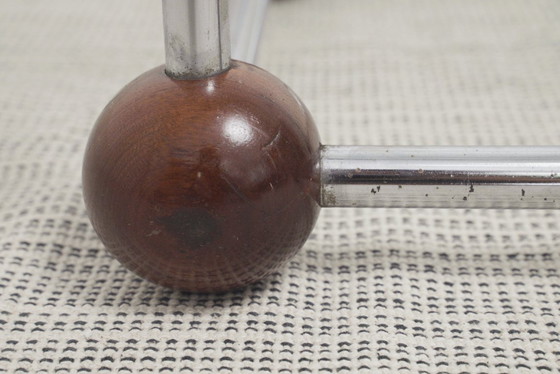 Image 1 of  Atomic MCM Side Table Vintage 1970s Mid Century Modern Space Age Chrome Glass Wood Sphere Joints Molecular Coffee Table 