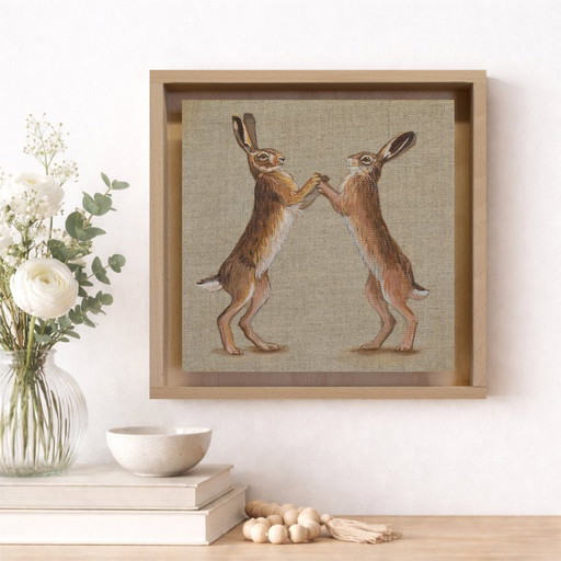 Brown Hare, Contemporary Painting in Miniature in a Object Frame, Sandra Kolondam