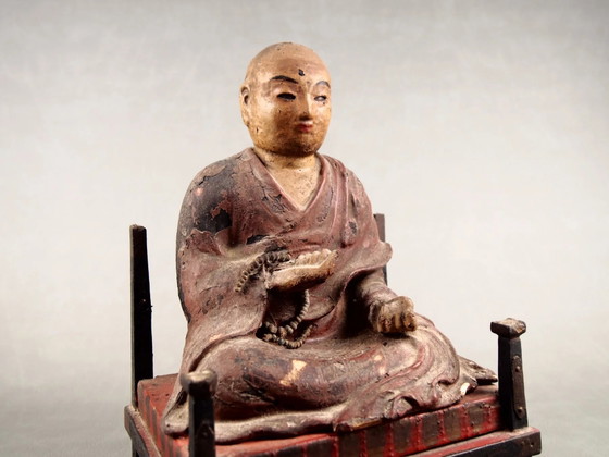 Antique Kobo Daishi Statue in Zushi Shrine – Japan Edo Period Buddha – Sculpture, Wood (photo 2 of 40)