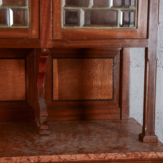 Tweedelig buffetkast met vitrine en vier deuren – Buffetkasten, Marmer, Metaal, Art Nouveau (photo 10 of 16)