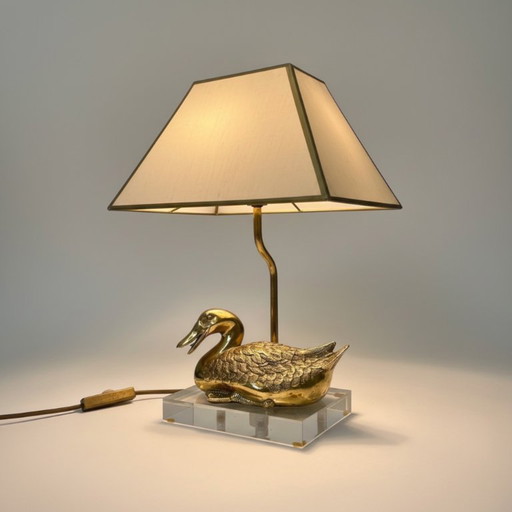 Brass Duck Table Lamp Vintage 70s on Acrylic Base