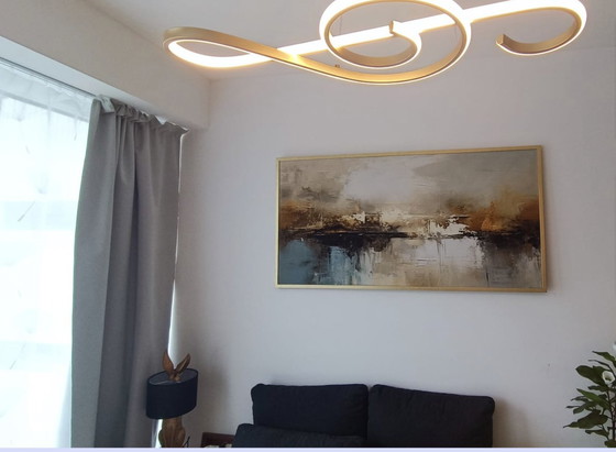 Image 1 of Abstract Lake with Gold Frame 75 x 150 cm