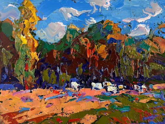 Image 1 of Original Oil Painting Summer Nature Landscape Morning at the edge of the forest