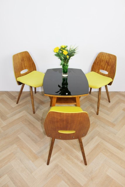 4x Chaises Table basse Tatra jaune et Opaxite