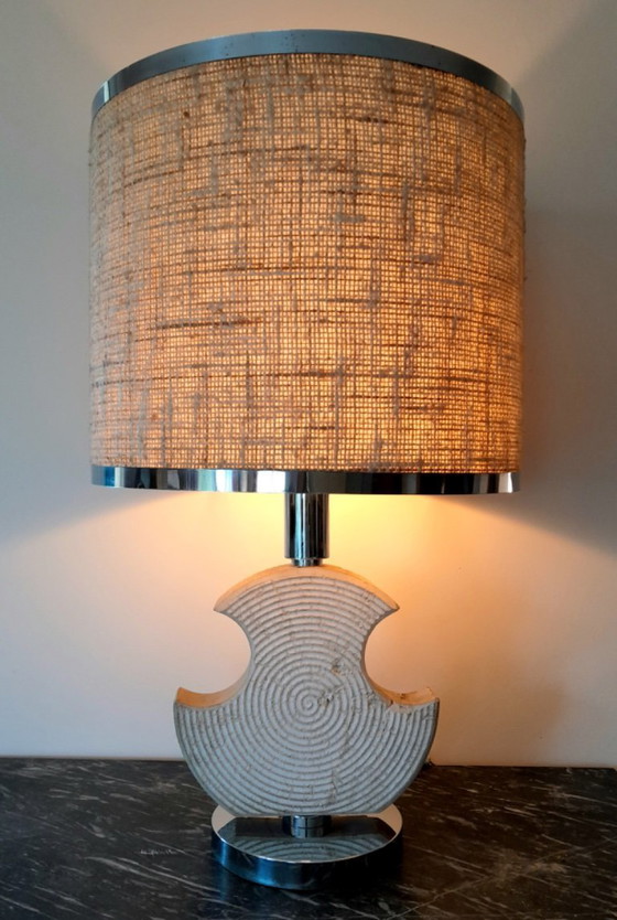 Image 1 of Brutalistische lamp in Gard stone en chroom 1970