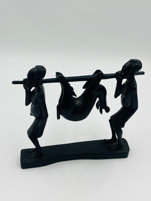 Ebony Sculpture of two porters and their game