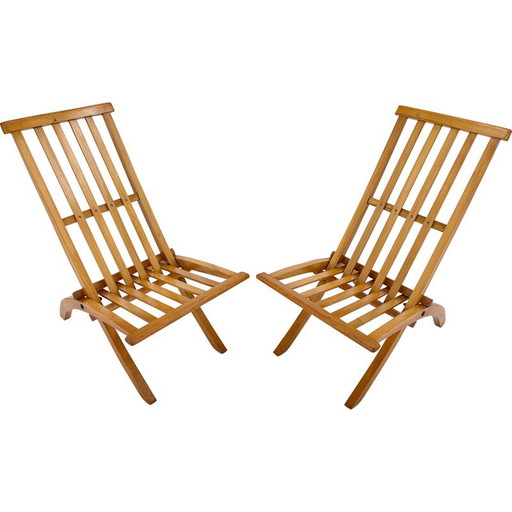Pair of vintage folding chairs in beech wood by Otto Rothmayer