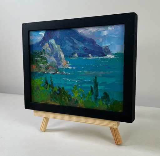Original Oil Painting Summer Coastal Landscape The fusion of sea and mountains