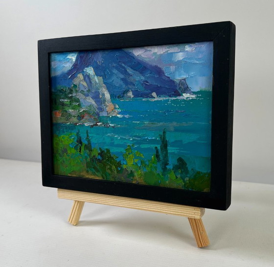 Image 1 of Original Oil Painting Summer Coastal Landscape The fusion of sea and mountains