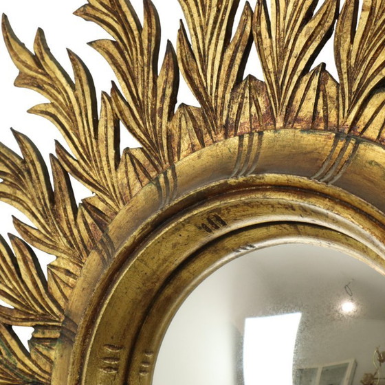 Image 1 of Large Rare Wooden Sun Mirror Sunburst Gold Leaf XL 86cm
