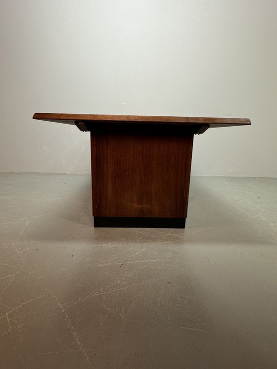 Image 1 of Iconic Mid-Century Sliding Bar Coffee Table in Solid Rosewood with Concealed Bar Compartments by E. Pedersen, Denmark 1960s.