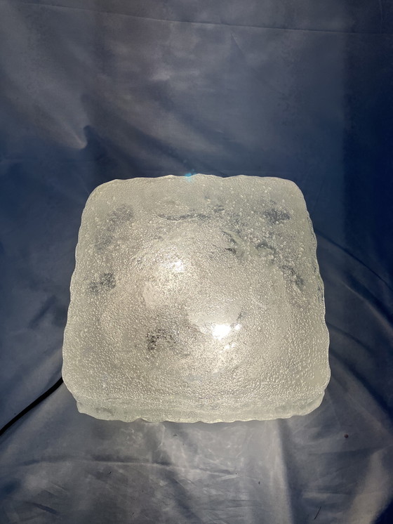 Image 1 of Vintage ijsglas vierkante plafondlamp jaren 70 design