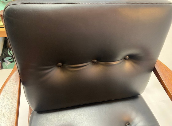 Image 1 of Original 1950s armchair from Denmark – teak wood & black Skai leather * Mid-Century * Vintage
