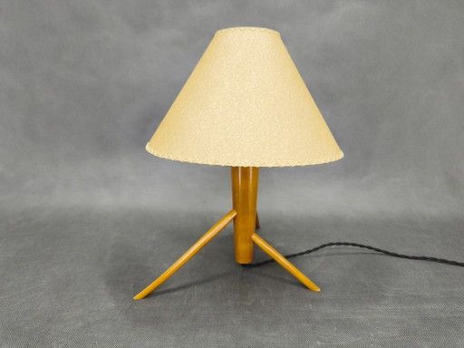 Mid Century Maple Table Lamp Tripod Base ULUV Style, 1960s