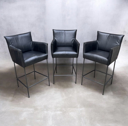 Tabourets de bar Jess Design "Forward" | Set de 3 | Cuir Noir | Excellent État!