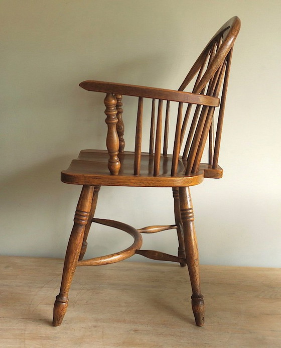 Mid-Century Lyre Back Windsor Elbow Armchair in Solid Oak, 1960s – Dining chairs, Wood (photo 9 of 12)
