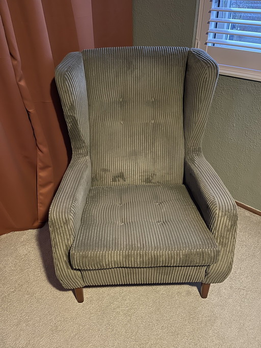 Poltrona Artifort - Tessuto a coste verde scuro.