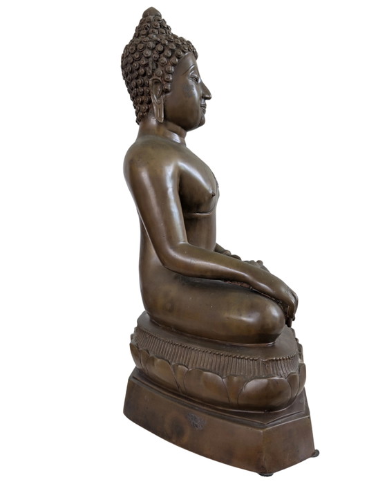 Imponente Statua di Buddha Thai – Stile Ayutthaya – 12 kg Ottone Fuso a Mano – Sculture, Brass (photo 3 of 10)