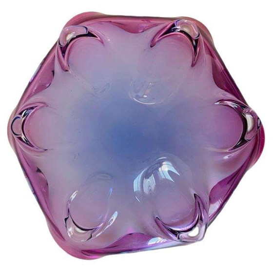 Image 1 of Vintage Sommerso XL glass bowl Josef Hospodka Chřibská Sklo blue purple 1950's