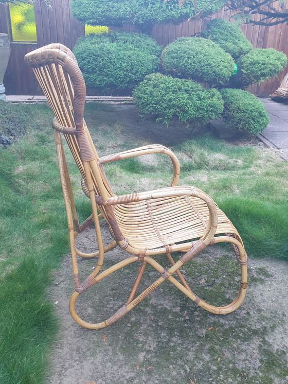 Image 1 of Bellissima poltrona alta vintage in rattan Rohé