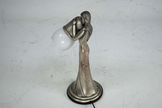 Image 1 of Silver Vermeil Figural Table Lamp with Opaline Glass. Italy 1960s