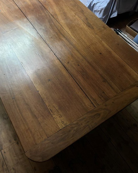 Image 1 of Grande table de ferme ancienne en bois massif – style rustique XIXe – pieds tournés - 181x100m