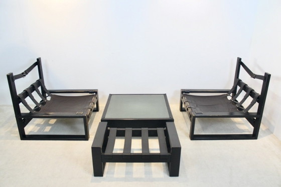 Ensemble de salon par Atelier Sonja Wasseur, Salons de jardin & lounge design d'occasion, Cuir, Bois (photo 5 sur 14)