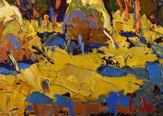 Image 1 of Original Oil Painting Fall Forest Landscape Autumn silence