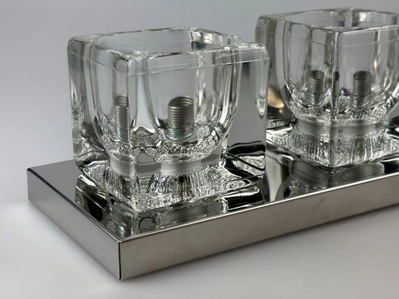 Image 1 of Lampada da parete a cubo Peill &amp; Putzler anni '60 e '70, applique da parete in vetro ghiacciato, design spaziale