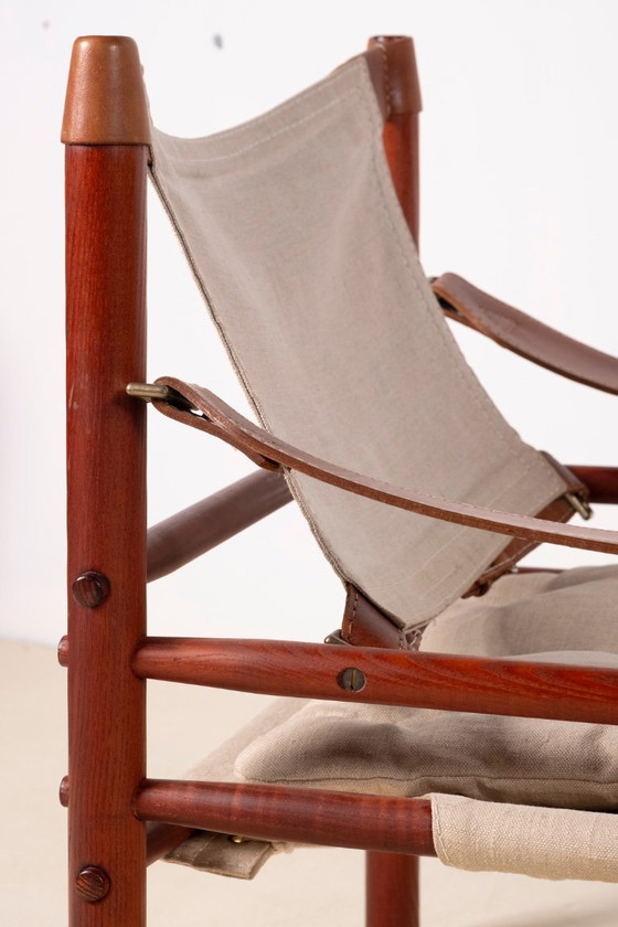Image 1 of Fauteuil Sirocco d'Arne Norell en frêne et toile, Suède des années 1960