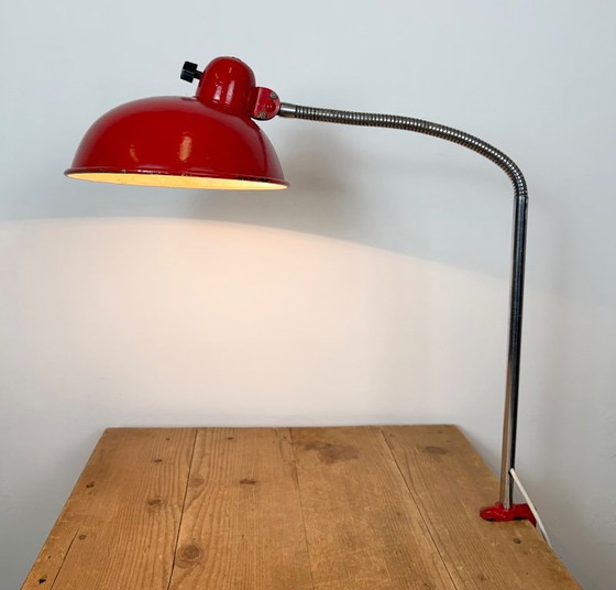 Large Red Industrial German Workshop Table Lamp From Helo Leuchten, 1950s – Chrome, Iron (photo 25 of 25)