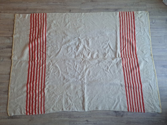 Image 1 of Vintage Wool Blanket With Red Stripes - 153 x 210 cm