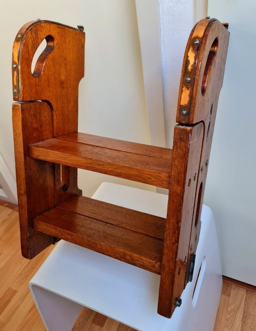 Antieke kajuit trap jachtboot trap ladder hout met koper