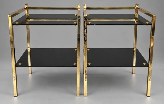 Pair of vintage Hollywood Regency style bedside or accent tables., Nightstands, Metal (photo 9 of 9)