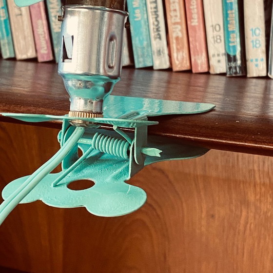 Image 1 of Small green metal mushroom clip-on lamp, vintage night light